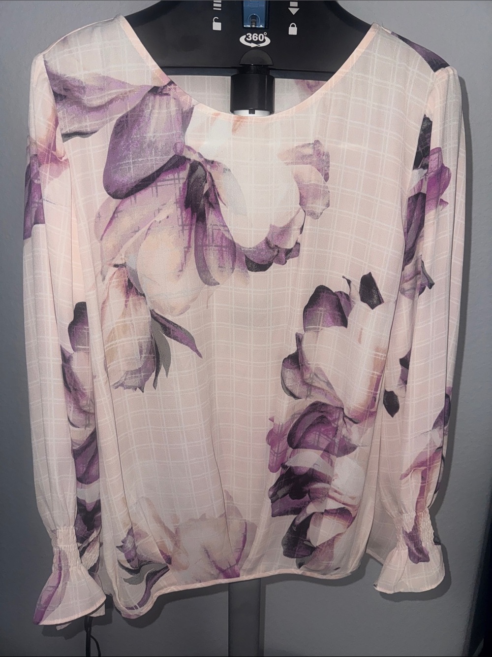 Alfani Pink and Purple Floral Long-Sleeve Blouse